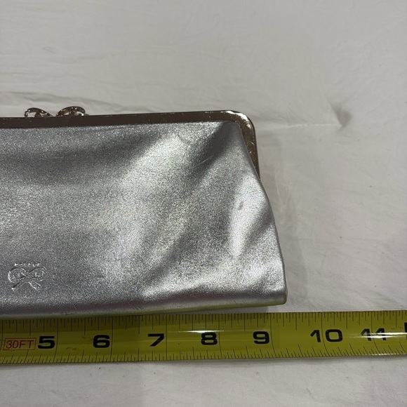 RARE Anya Hindmarch Metallic Silver Leather Bifold Double Kisslock Wallet Clutch - Picture 8 of 10